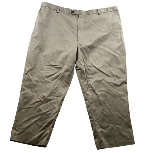 Roundtree & Yorke Mens Khaki Pants Size 48x28 Cotton Flat Front Classic Tan - Picture 1 of 10